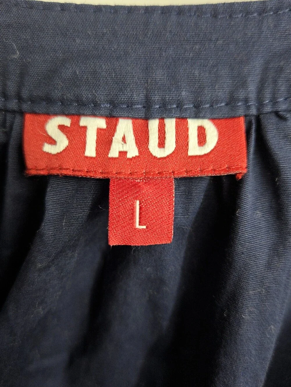 Staud‎ Blouse Blue Cotton V-Neck Button Front Puff Sleeve